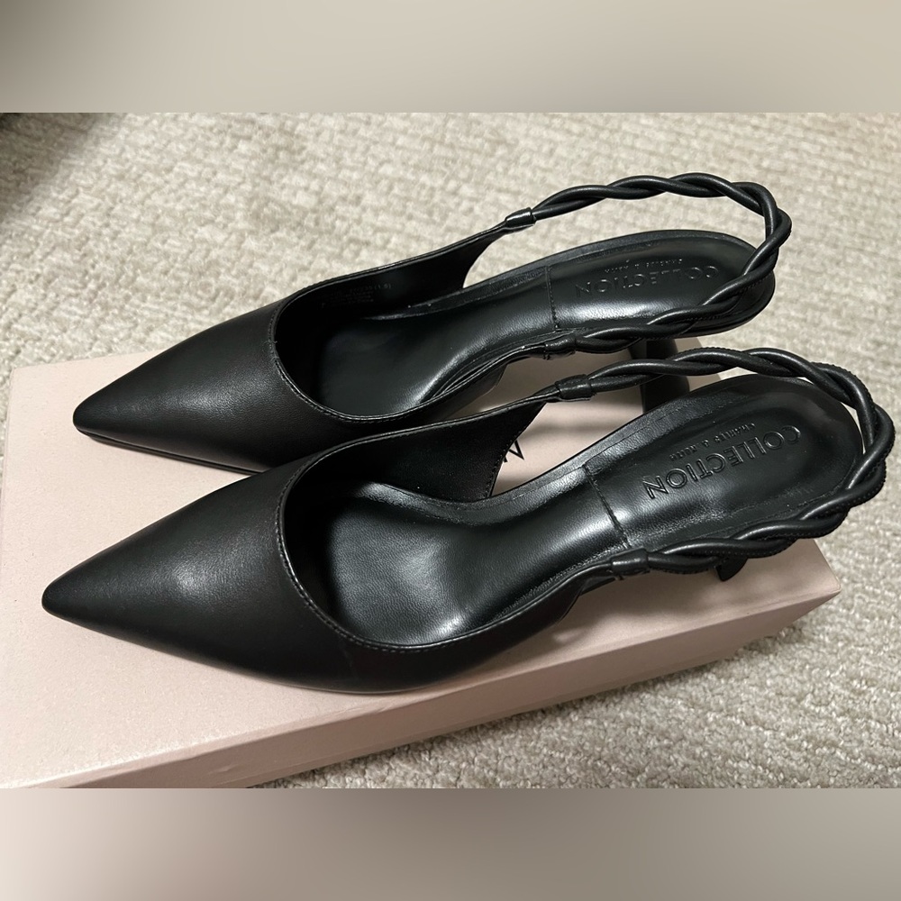 Charles & Keith Leather Braided Slingback Pumps - Black